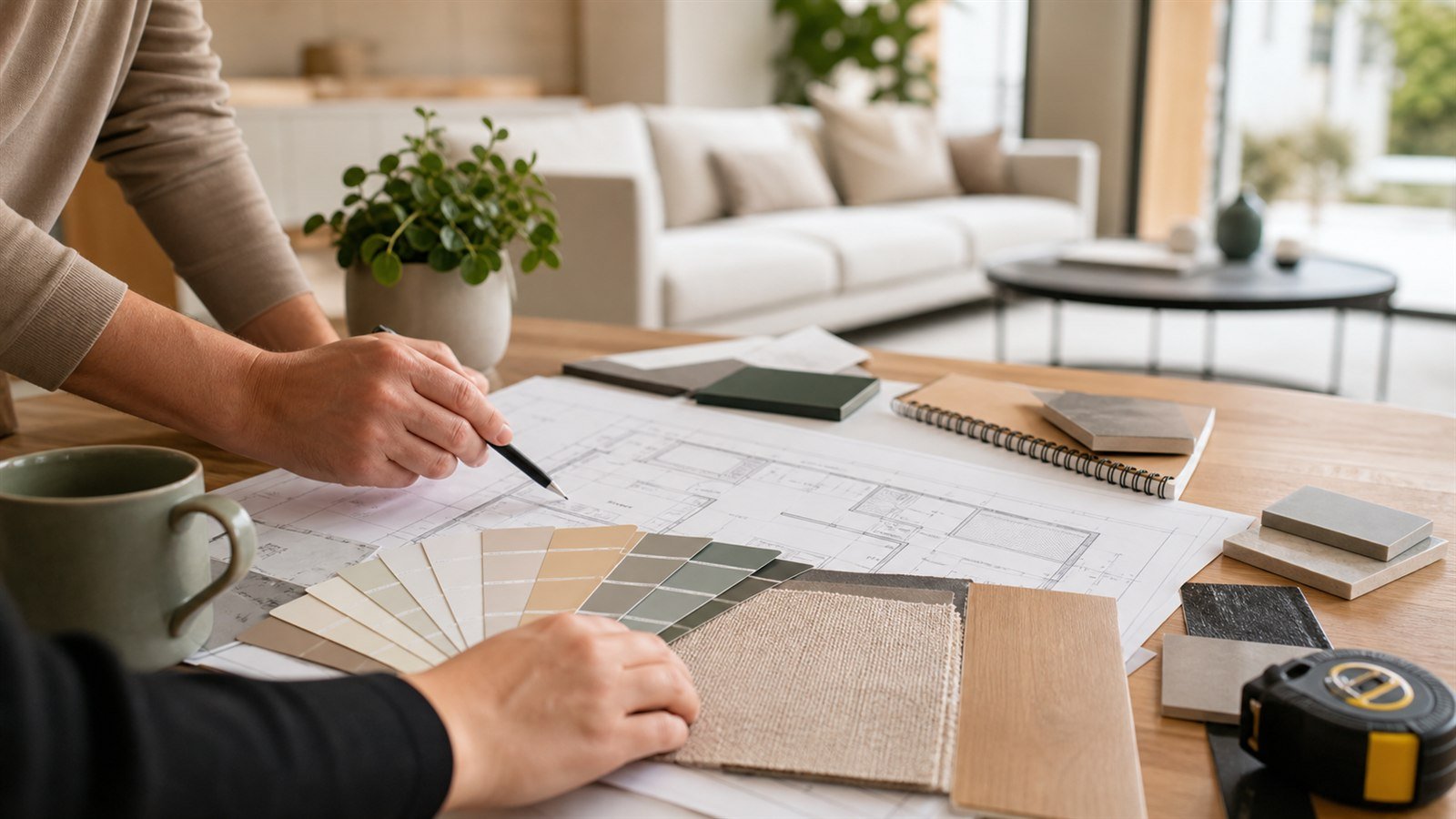 Préparation d'un devis de rénovation intérieure avec plans et matériaux